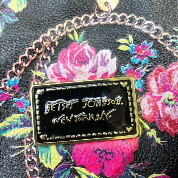 Betsey Johnson FLORAL MULTICOLOUR BLACK BOW Purse Handbag - Picture 2 of 7